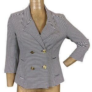 CAbi Life Jacket Blazer Nautical Navy & White Stripe Sz S Style 823 #143V